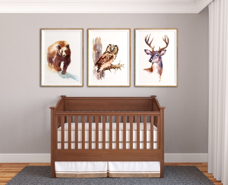 Woodland Animals Nursery Wall Art Forest Animals Print Bear Etsy