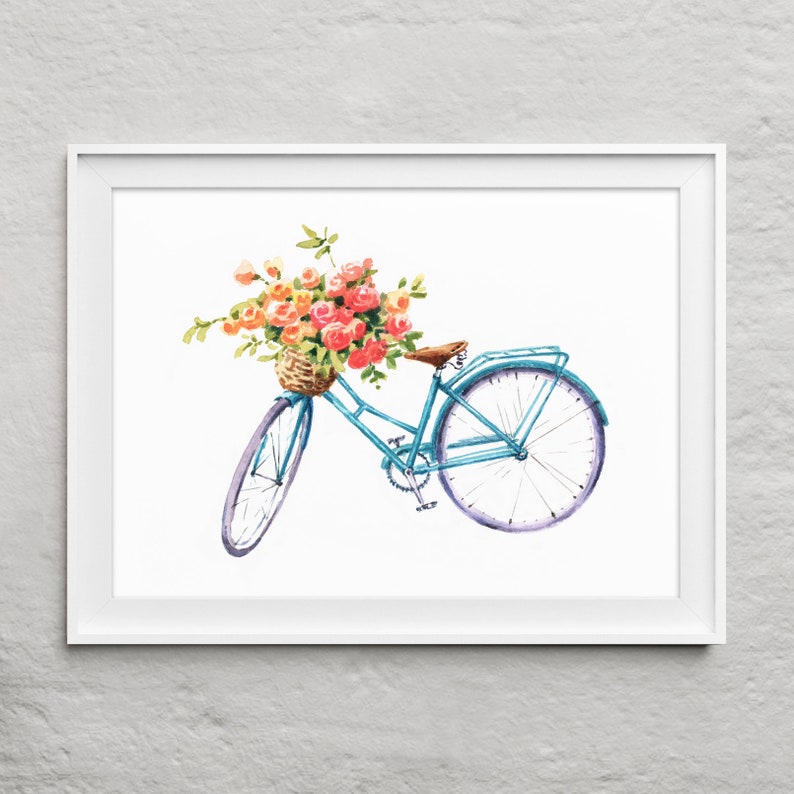 Vintage Bicycle With Flowers Print Bicycle Art Bicycle - Etsy