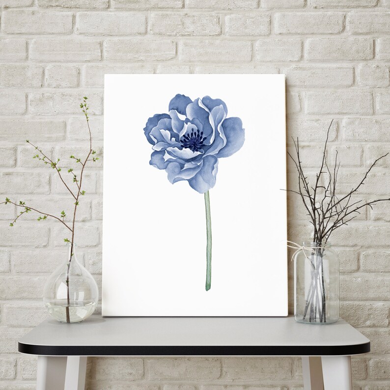 Watercolor Blue Flower Painting Set of 2 Blue Flowers Print Etsy