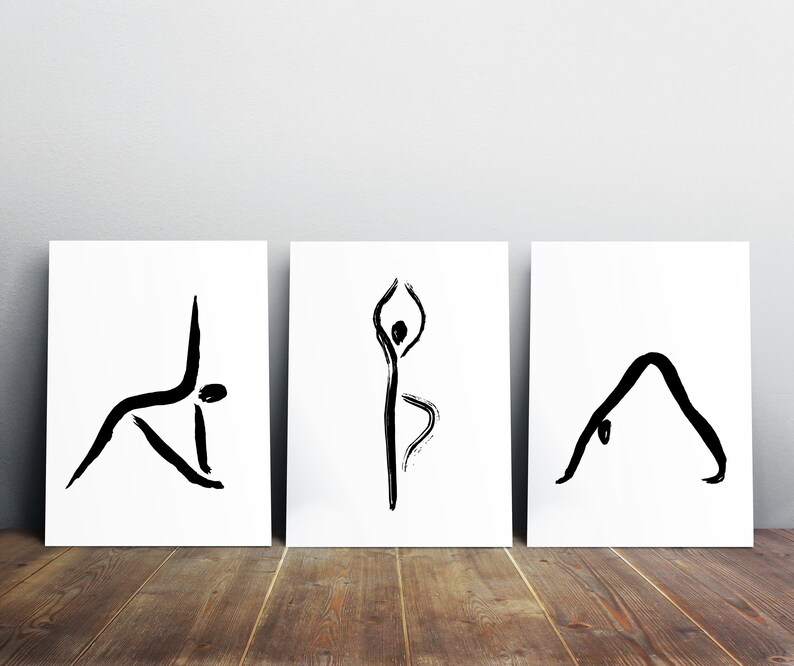 Yoga Poses Art Set Yoga Studio Decor Yoga Art Print Set of Etsy