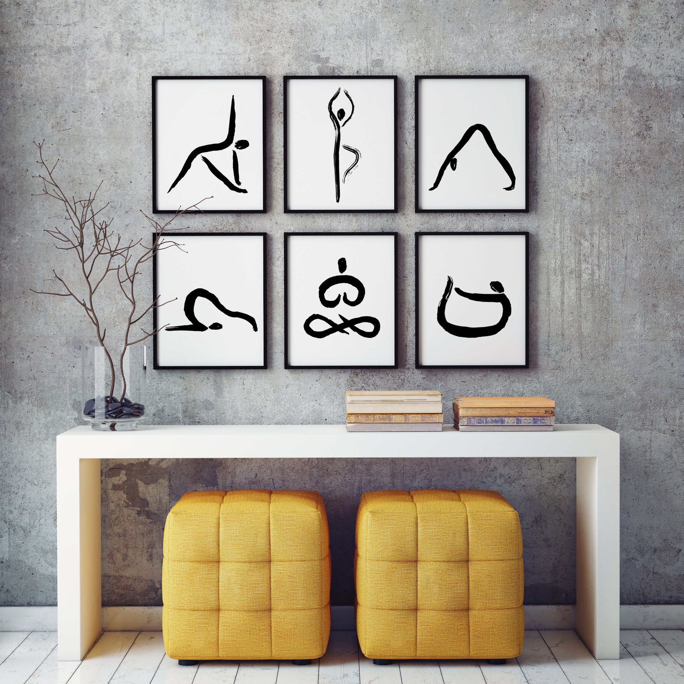 Yoga Poses Art Set of 6 Yoga Studio Decor Yoga Art Print Set Etsy