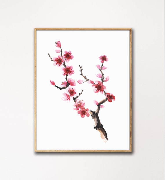 Sticker mural - Cherry blossom branch watercolor