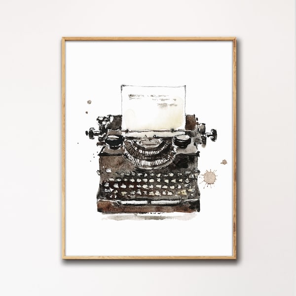Vintage Typewriter Print, Watercolor Typewriter Painting, Office Decor, Home Office Decor, Office Art, Writer Gift, Vintage Art