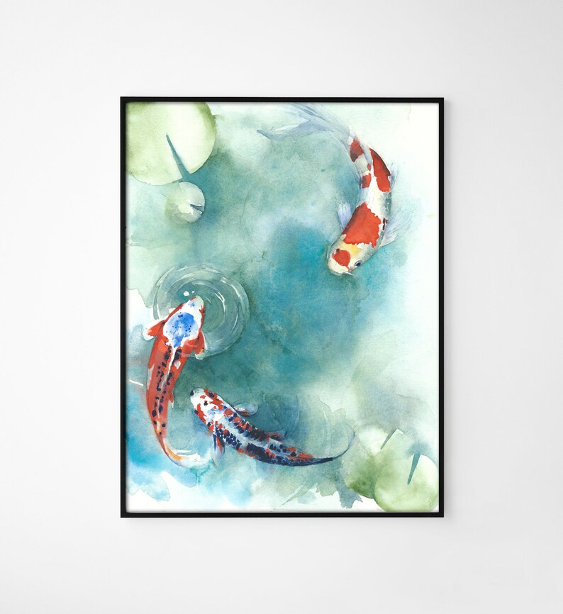 Koi Fish Painting Zen Wall Art Koi Art Watercolor Wall Art Etsy
