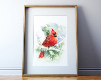 Winter Cardinal, Christmas Animal, Winter Animals, Christmas Print, Christmas Wall Art, Winter Wall Art, Winter Print, Snowy Print, Painting