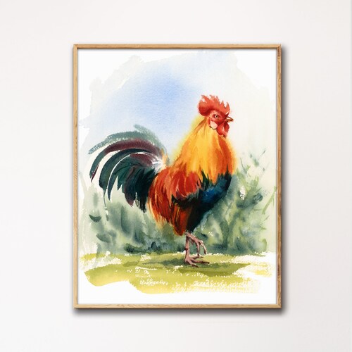 Watercolor Rooster Kitchen Decor Rooster Painting Kitchen Etsy