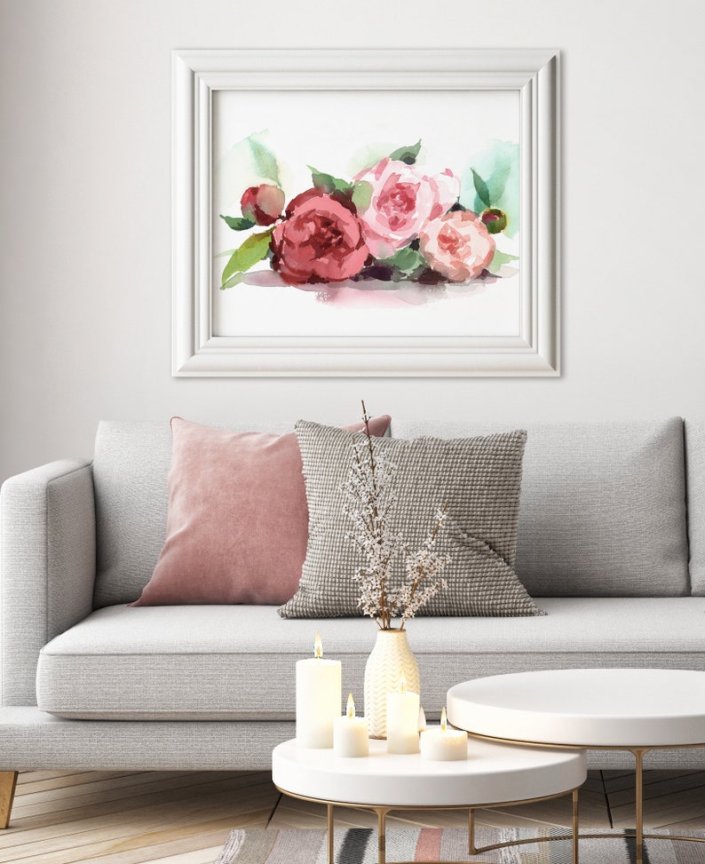 Peony Watercolor Print Pink Flower Wall Art Floral Painting | Etsy