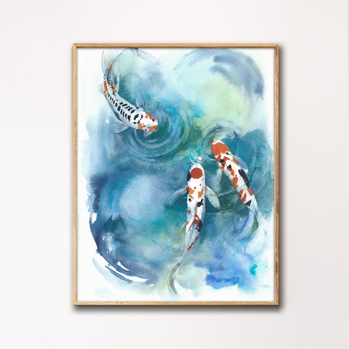 Art Note card set/4 KOI IN BLUE WATER paintings 