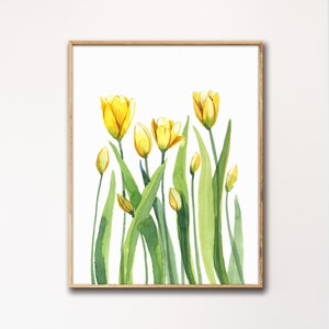 Yellow Tulips Painting, Tulips Flower Print, Floral Wall Art, Flower Print, Tulips Painting, Tulip Flowers, Flower Prints, Floral Print