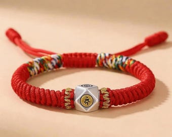 Pulsera de protección del zodíaco tibetano: cordón rojo trenzado a mano con talismán del nudo sagrado Vajra.