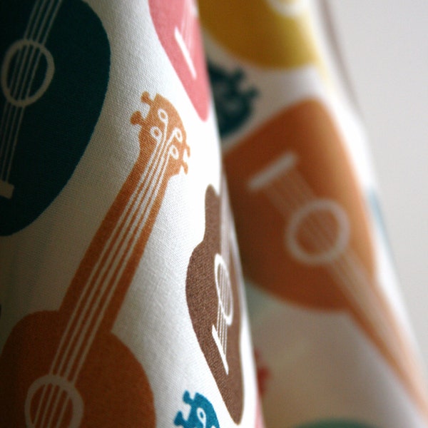 ORGANIC Bossa Ukes in Orange by Designer Dennis Bennett from Birch Fabrics Ipanema Collection - One FAT QUARTER Cut