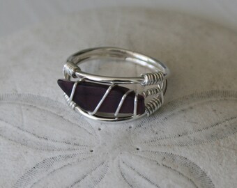 Size US 6.5 Purple Recycled Glass & Sterling Silver Ring