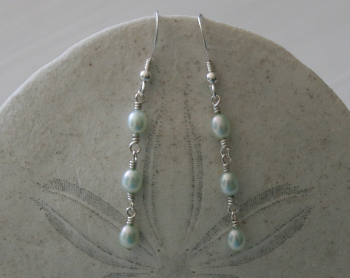 Featured listing image: Green Pearl Trio Earrings with Sterling Silver
