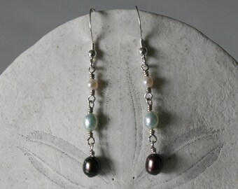 Green Tri-Color Pearl Earrings with Sterling Silver