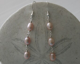 Pink Pearl Trio Earrings with Sterling Silver