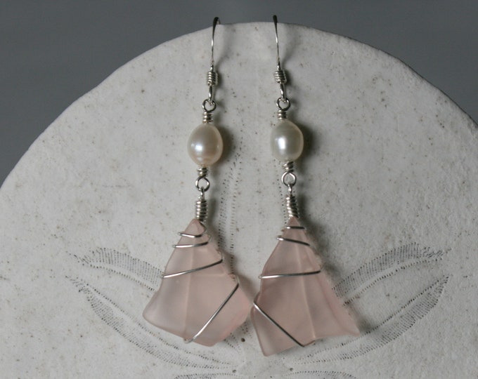 Featured listing image: Pink Recycled Glass & Pearl Earrings