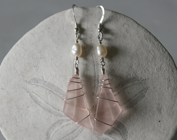 Featured listing image: Pink Recycled Glass & White Pearl Earrings