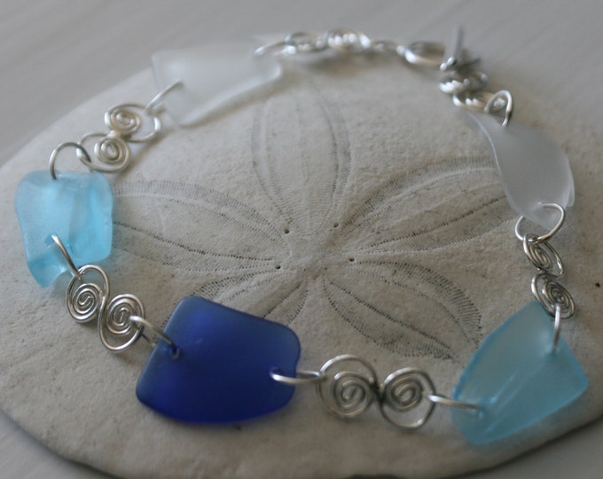 Featured listing image: Shades of Blue Recycled Glass & Sterling Silver Bracelet