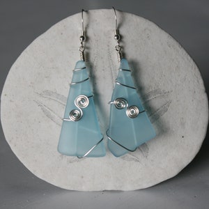 Blue Recycled Glass Earrings with Silver Spirals
