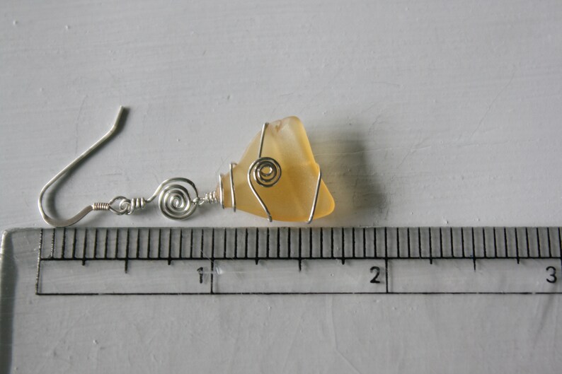 Yellow Recycled Glass Earrings with Silver Spirals
