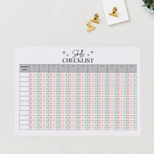 Checklist studiovaardigheden, kleurgecodeerde voortgangstracker voor dans- en gymnastiekstudenten, visueel leerhulpmiddel