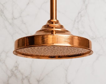 Cabezal de ducha de cobre sin lacar, cabezal de ducha vintage grande y redondo hecho a mano, cabezal de ducha para exteriores