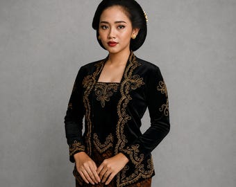 Javaanse fluwelen kebaya blouse dames traditionele formele outfit top