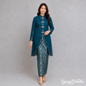 Modern Beaded Kebaya Tunic Set Shanghai Collar Formal Blouse