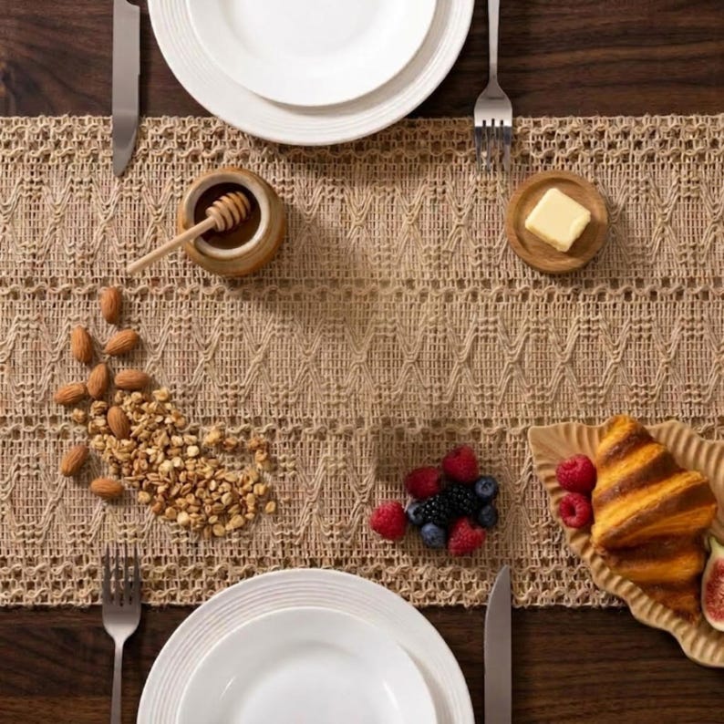 Boho Macrame Table Runner – Rustic Jute Burlap Coffee Table Centerpiece ...