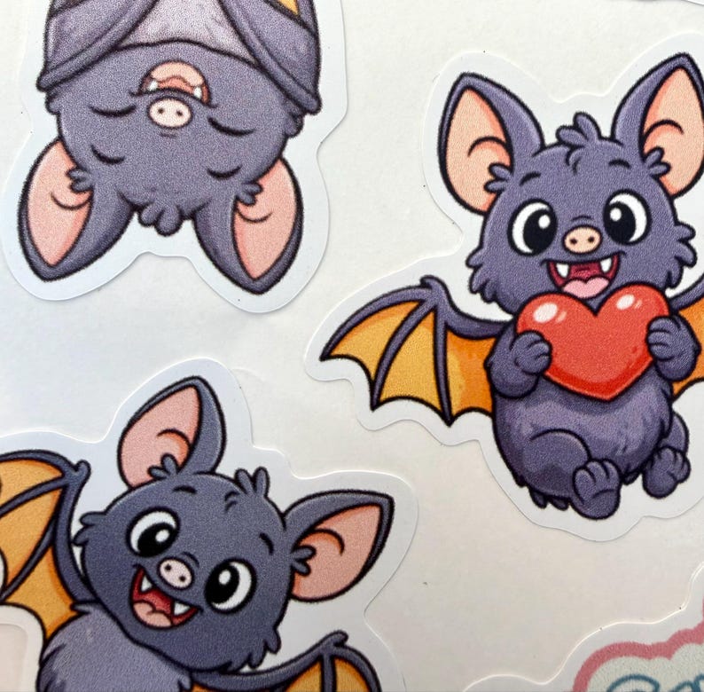 Bat Sticker Sheet - Kawaii 4x6 Waterproof Vinyl Stickers for Kids ...