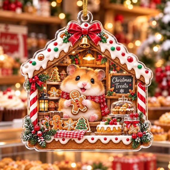 Personalized Hamster Christmas Ornament 2026, Custom Gingerbread House Tree Decor, Christmas Treats Bakery Keepsake, Uni