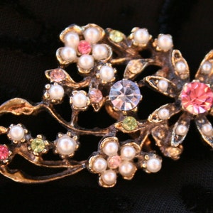 Gorgeous Floral Pastel Rhinestone and Seed Pearl Vintage Brooch Spring Fashion