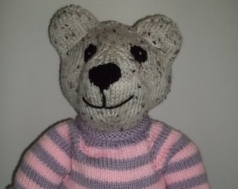 Knitted Bear inPurple and Pink Sweater