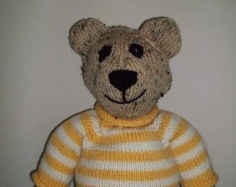 Knitted Bear in Gold/White Sweater