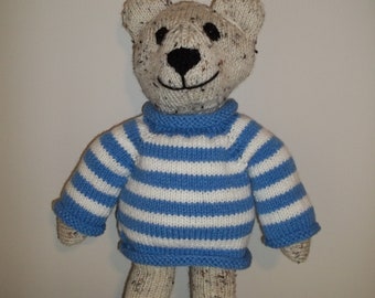 Knitted Bear in Blue/White Sweater