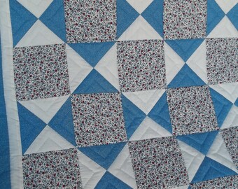 Red and Blue Flower Patch Quilt