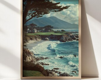 Pebble Beach Golf Print | Iconic 7th Hole Coastal Wall Art (Kodachrome-Inspired)