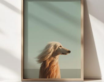 Lámina con retrato de galgo afgano / Obra de arte minimalista de mascotas con estilo pictórico