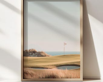 Lámina de campo de golf costero / Fotografía de paisajes con vistas al océano, decoración costera