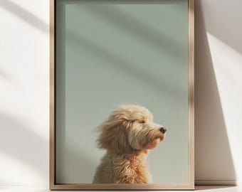 Lámina decorativa de pared Goldendoodle / Retrato minimalista de mascota, obra de arte Golden Doodle, decoración moderna para el hogar