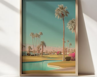 Impresión de golf en Palm Springs / Paisaje desértico de mediados de siglo, fotografía retro de California