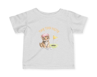 Camiseta infantil Tiny Tiger Golfer / Camisa de golf con estampado de cachorro de tigre en acuarela