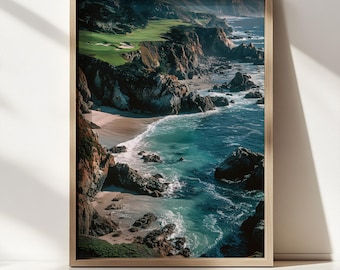 Pebble Beach Golf Wall Art | Vintage Coastal Golf Print Decor