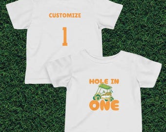 Camiseta de golf para bebé con nombre personalizado "Hoyo en uno" / Regalo para el primer cumpleaños de un niño pequeño
