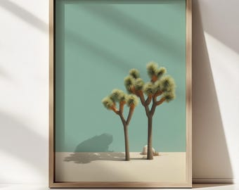 Lámina del árbol de Josué / Paisaje desértico minimalista en verde salvia, arte mural bohemio