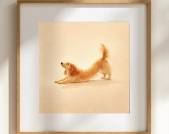 Lámina con estampado de perro salchicha en postura de yoga / Arte minimalista para pared con diseño de perro salchicha, decoración neutra para el hogar