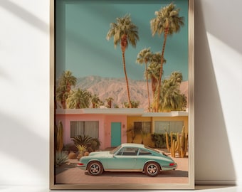 Palm Springs Mid Century Modern Print | Vintage Car Desert Wall Art Poster