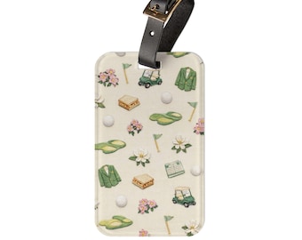 Masters Inspired Golf Luggage Tag | Augusta Style Golf Bag Tag, Preppy Golf Travel Accessory, Golf Lover Gift, Golf Cart & Pimento Pattern