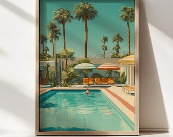 Lámina artística retro de la piscina de Palm Springs / Decoración de pared moderna de mediados de siglo