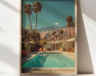Arte mural desértico moderno de mediados de siglo / Fotografía de palmeras / Decoración retro californiana